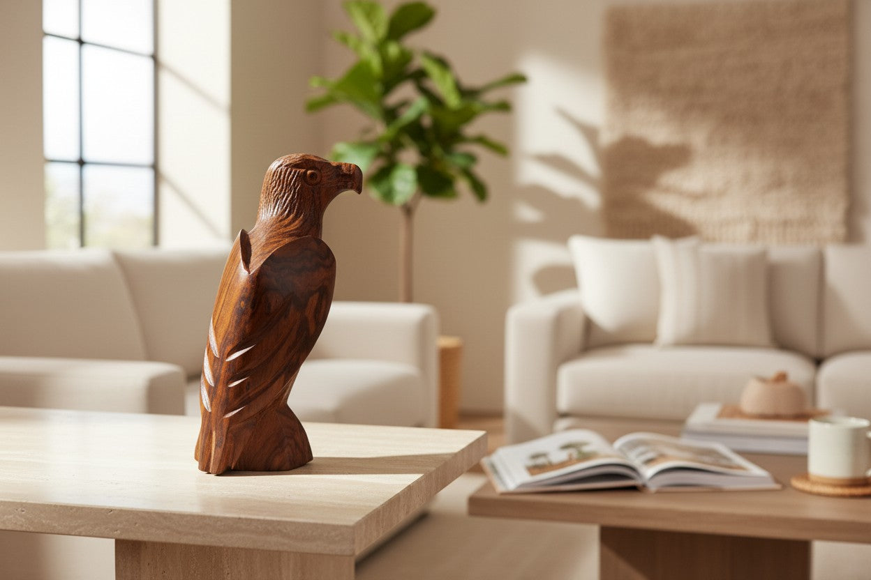 Natural Wonders USA hand-carved dark wood eagle figurine with detailed feathers and polished finish.