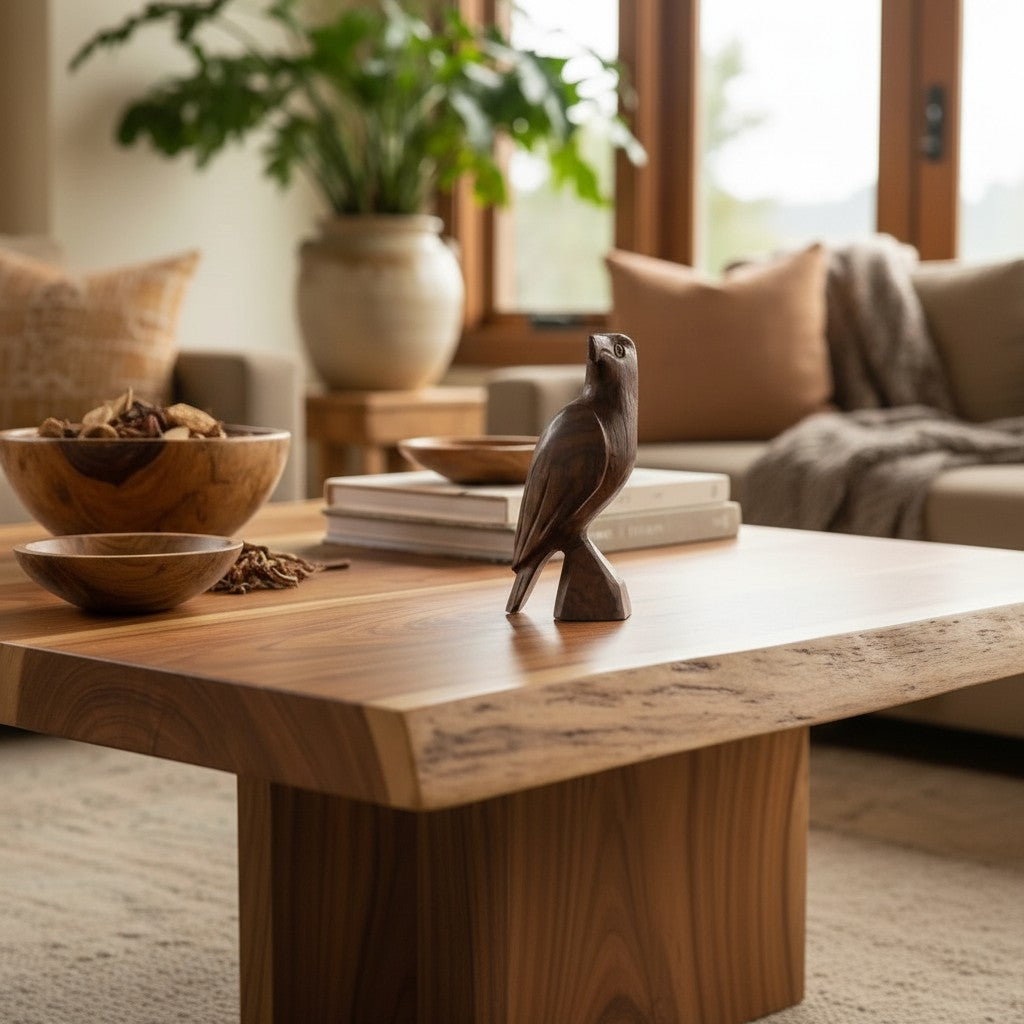 Natural Wonders USA hand-carved dark wood eagle figurine with detailed feathers and a polished finish.