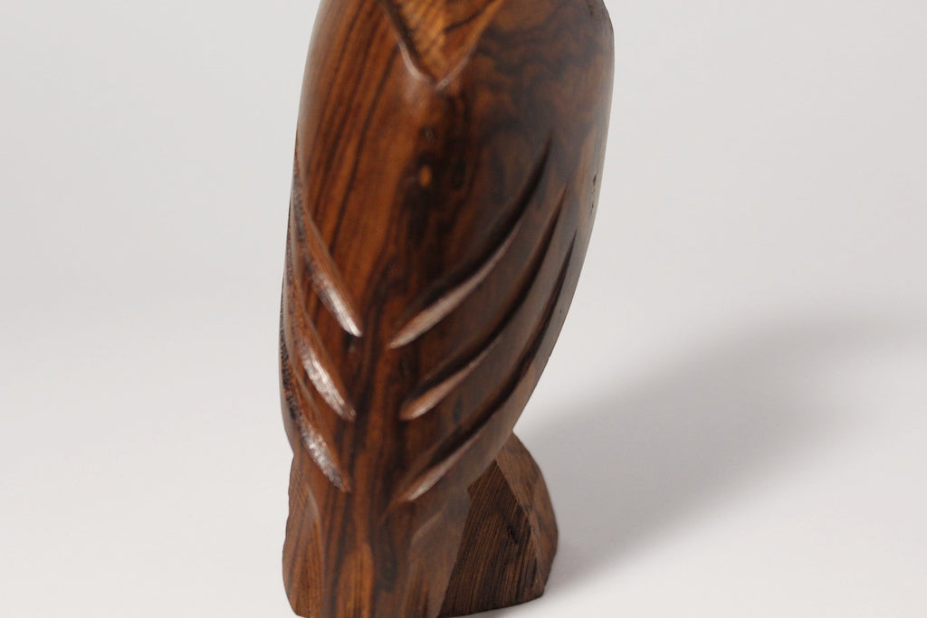 Natural Wonders USA hand-carved dark wood owl figurine with detailed feather texture and natural grain patterns.