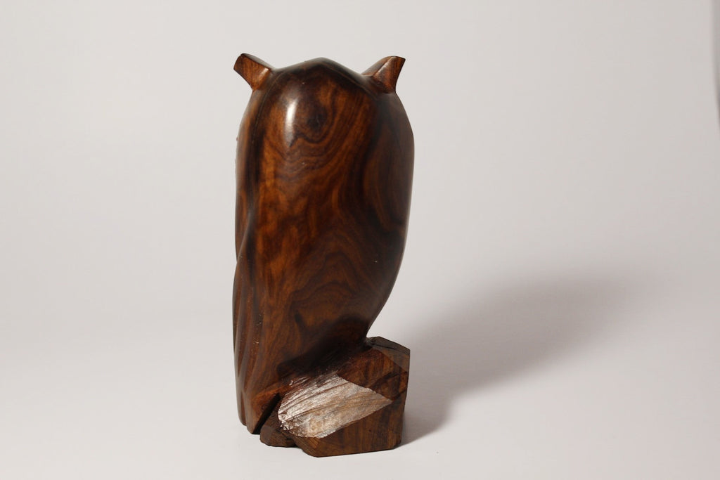 Natural Wonders USA hand-carved dark wood owl figurine with intricate feather details and natural grain.