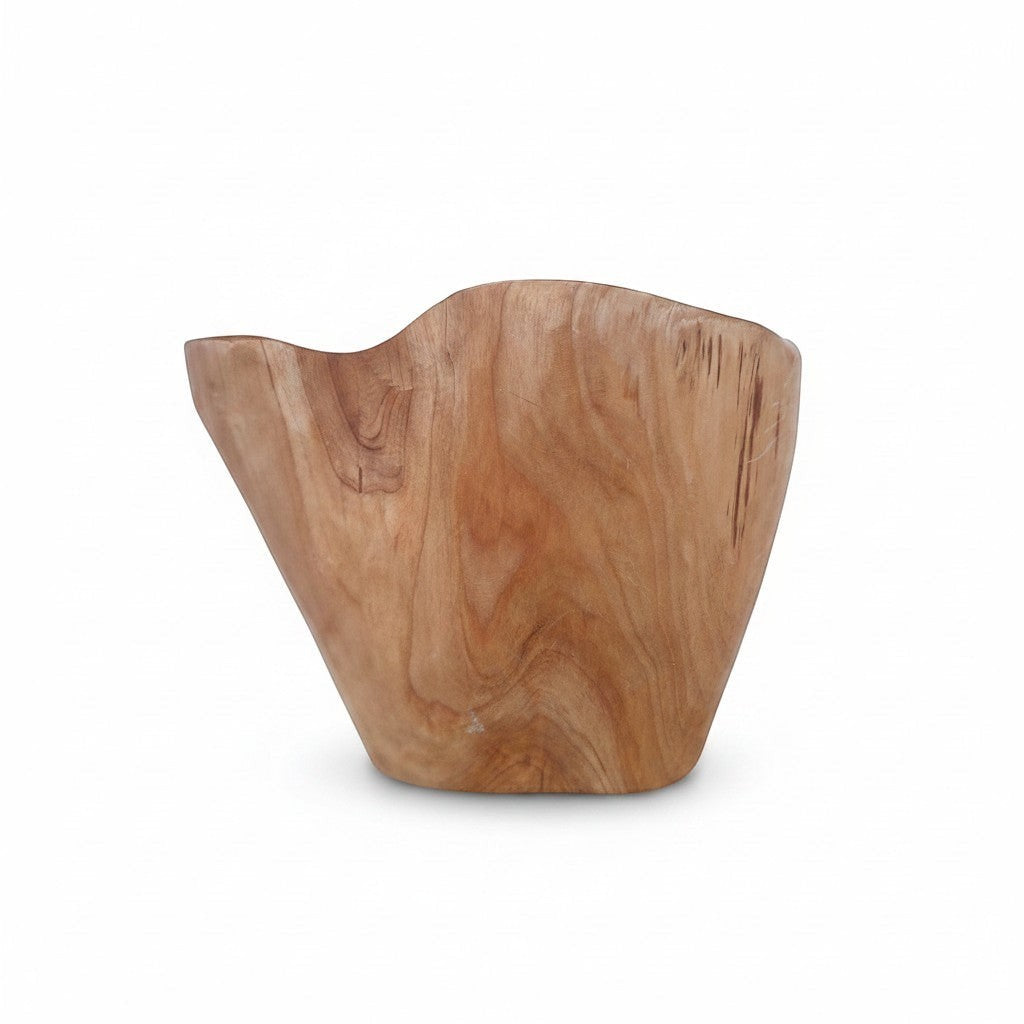 Natural Wonders USA handcrafted cedar wood bowl with a unique grain pattern and wavy rim, 8" tall. Food safe.