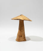 Natural Wonders USA handcrafted driftwood mushroom sculpture with a wide, flat cap and tapered stem, showcasing natural wood grain and texture.