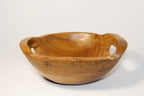 Natural Wonders USA hand carved wooden serving bowl with integrated handles, warm wood tone, natural grain.