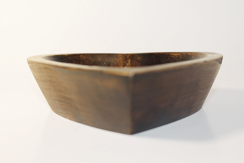 Natural Wonders USA dark wood heart-shaped serving bowl with natural grain, perfect for snacks or decor.
