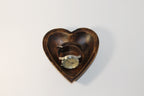 Natural Wonders USA dark wood heart-shaped serving bowl with a watch inside, showcasing natural grain.