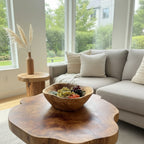 Natural Wonders USA large cedar wood serving bowl filled with grapes and tomatoes, showcasing warm grain and rustic finish.