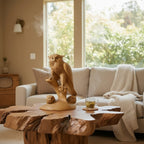 Natural Wonders USA Mantled Owl wooden sculpture with fledglings, a symbol of wisdom and family. 24" tall.