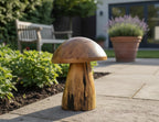 Natural Wonders USA mini wooden mushroom sculpture with natural grain and dark accents. Decorative accent.