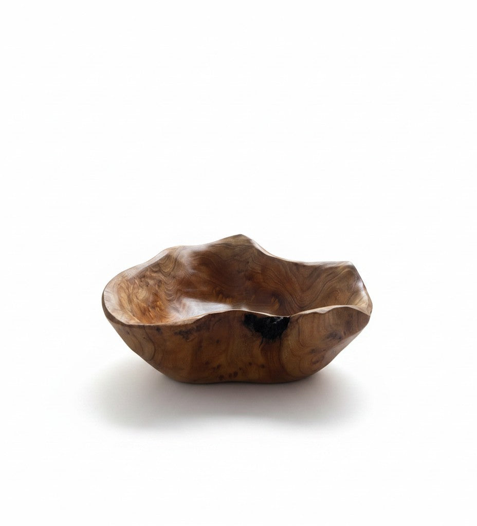 Natural Wonders USA small cedar bowl with a rustic, organic shape and warm brown wood grain. 3.5" H x 7" W.