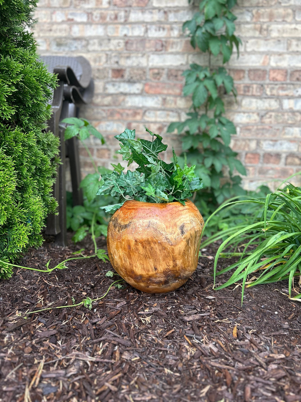 Natural Wonders USA Teak Pot Set, rustic golden-brown wood planter with natural grain, 10" x 10.5"