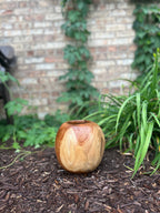 Natural Wonders USA teak wood pot with smooth, polished finish and visible grain. Golden-brown color. Ideal for flowers.