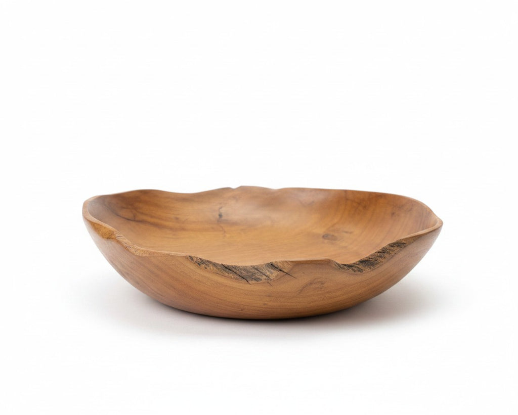 Natural Wonders USA 16" hand-crafted smooth teak serving bowl with natural wood grain and warm color.