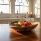 Natural Wonders USA 16" hand-crafted smooth teak serving bowl with grapes and autumn leaves.
