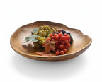 Natural Wonders USA 16" hand-crafted smooth teak serving bowl with decorative grapes and leaves.