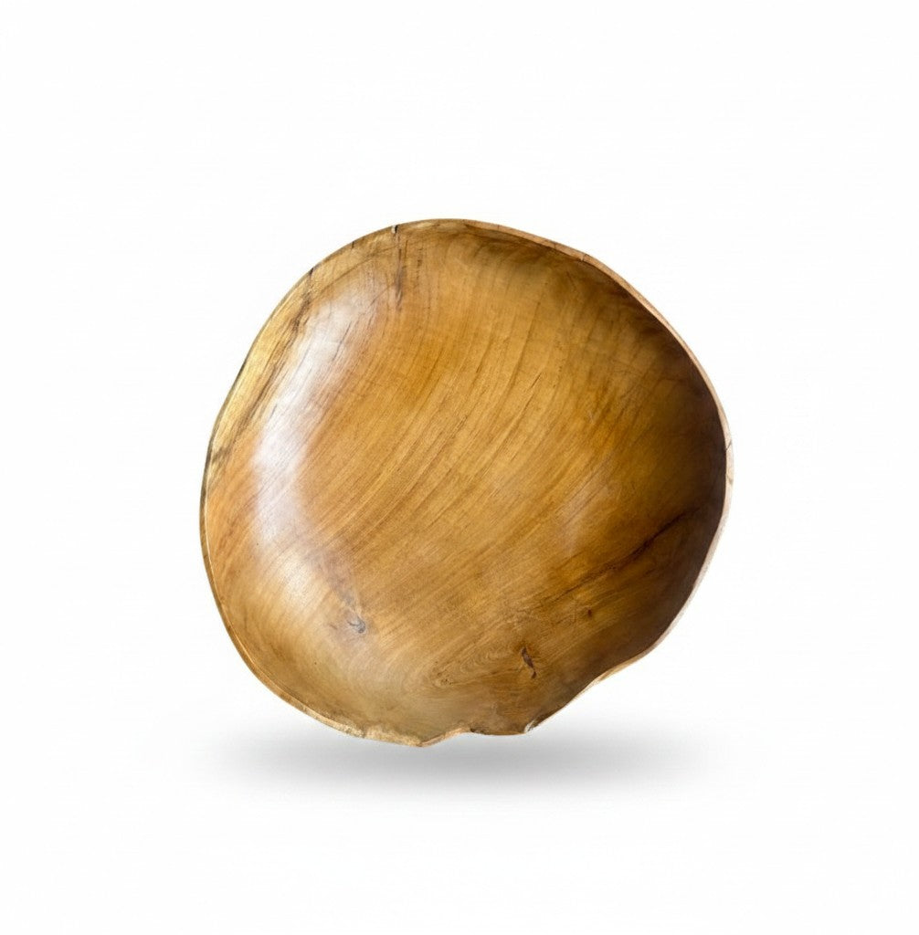 Natural Wonders USA 16" hand-crafted smooth teak wood serving bowl with natural grain and warm color.