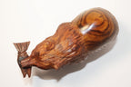 Natural Wonders USA hand-carved wooden bear figurine with fish. Dark wood with natural grain. Rustic, rustic decor.