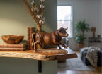 Natural Wonders USA hand-carved wooden bull sculpture, 10.5" tall x 11" long, showcasing intricate wood grain details.