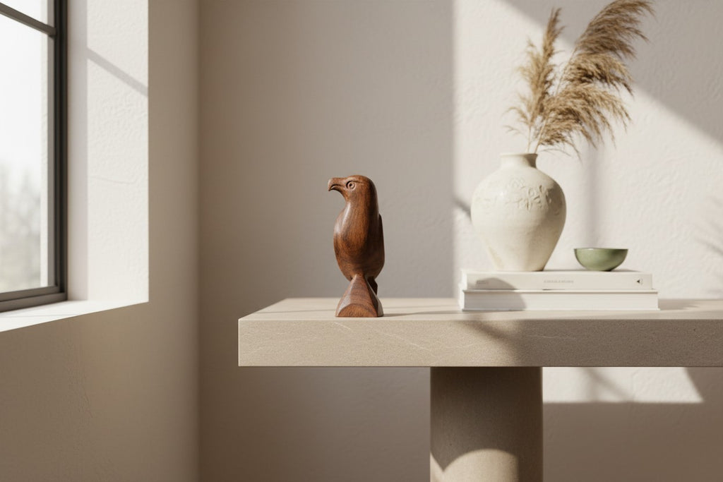 Natural Wonders USA hand-carved dark wood eagle figurine with detailed feathers and a polished finish.