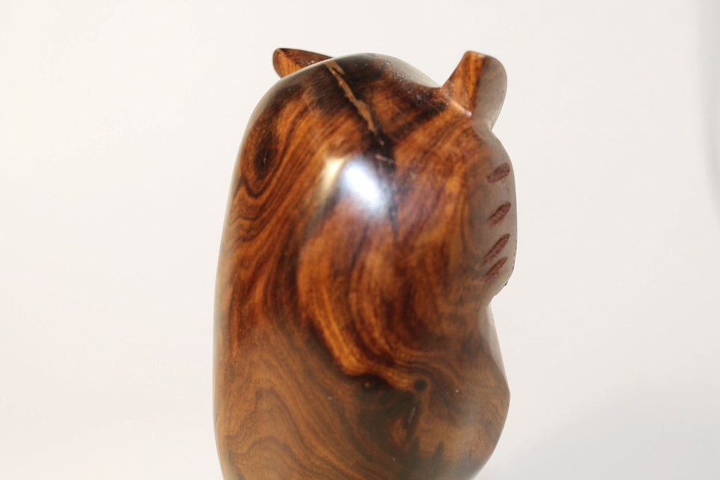 Natural Wonders USA hand-carved dark wood owl figurine with intricate feather details and natural grain patterns.