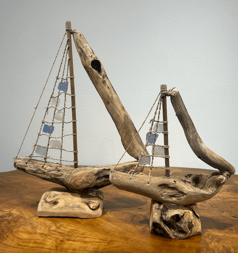 Sea Glass Drift Wood Boat