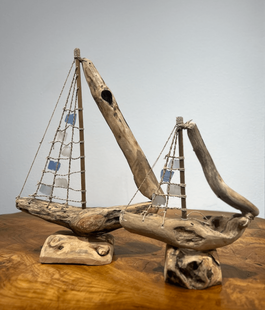 Sea Glass Drift Wood Boat
