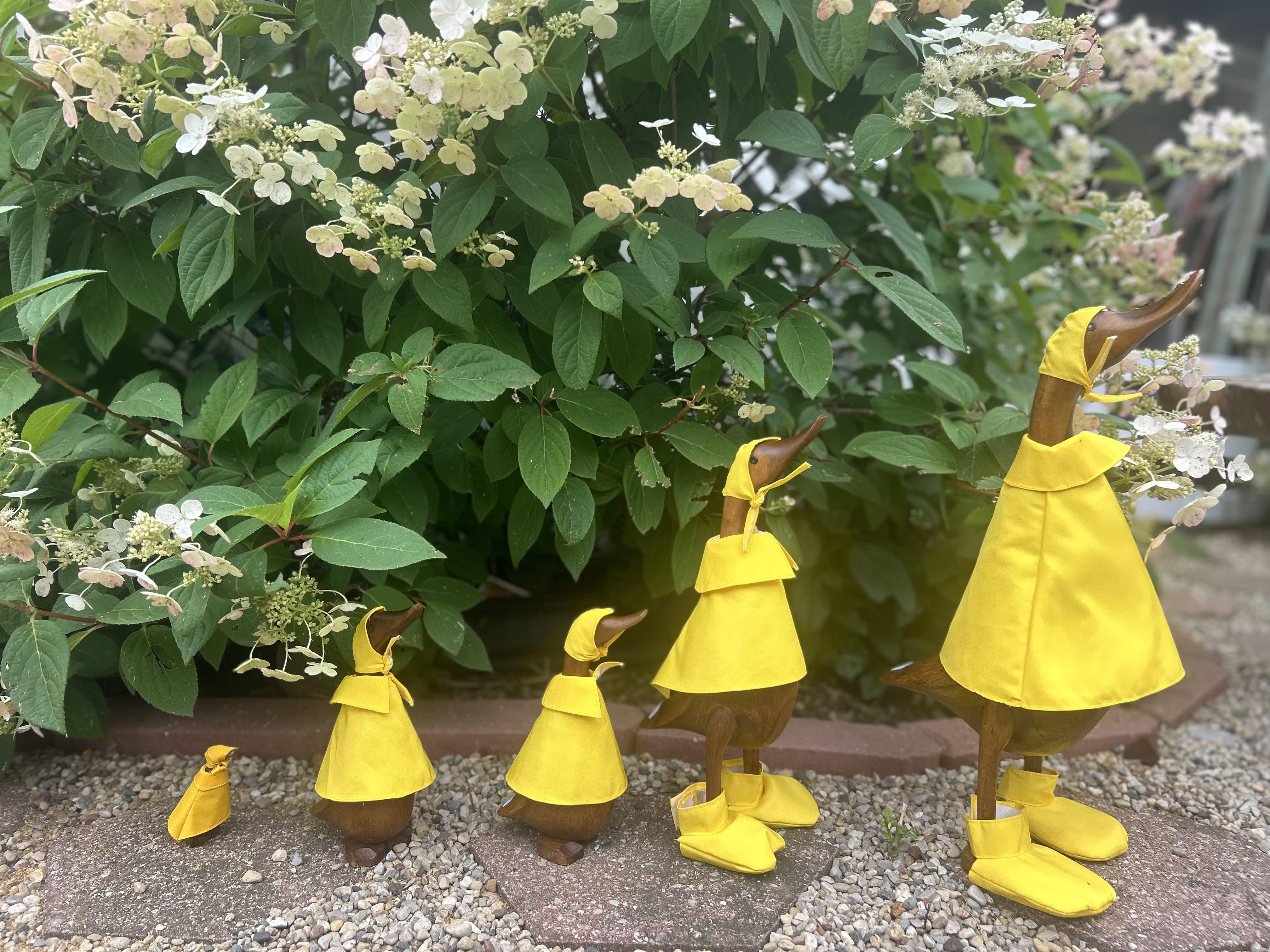 5pc Hand Carved Teak Wood Family Duck Set