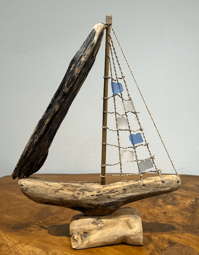 Sea Glass Drift Wood Boat