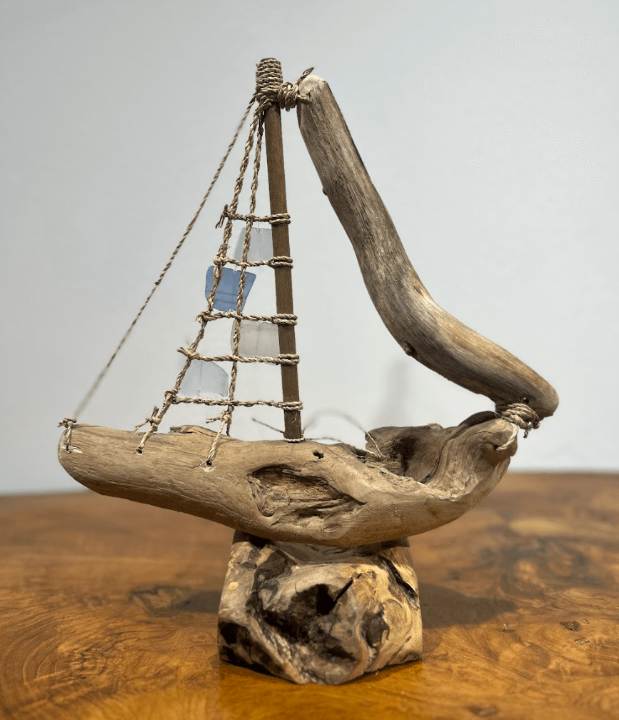 Sea Glass Drift Wood Boat